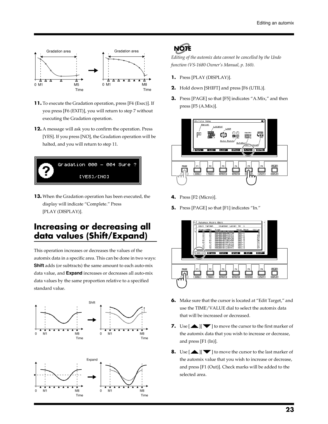 Roland VS-1680 Increasing or decreasing all data values Shift/Expand, Press page so that F5 indicates A.Mix, and then 