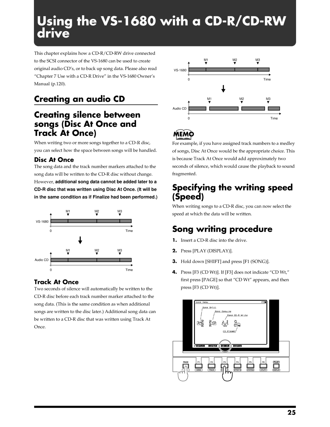 Roland Using the VS-1680 with a CD-R/CD-RW drive, Specifying the writing speed Speed, Song writing procedure 