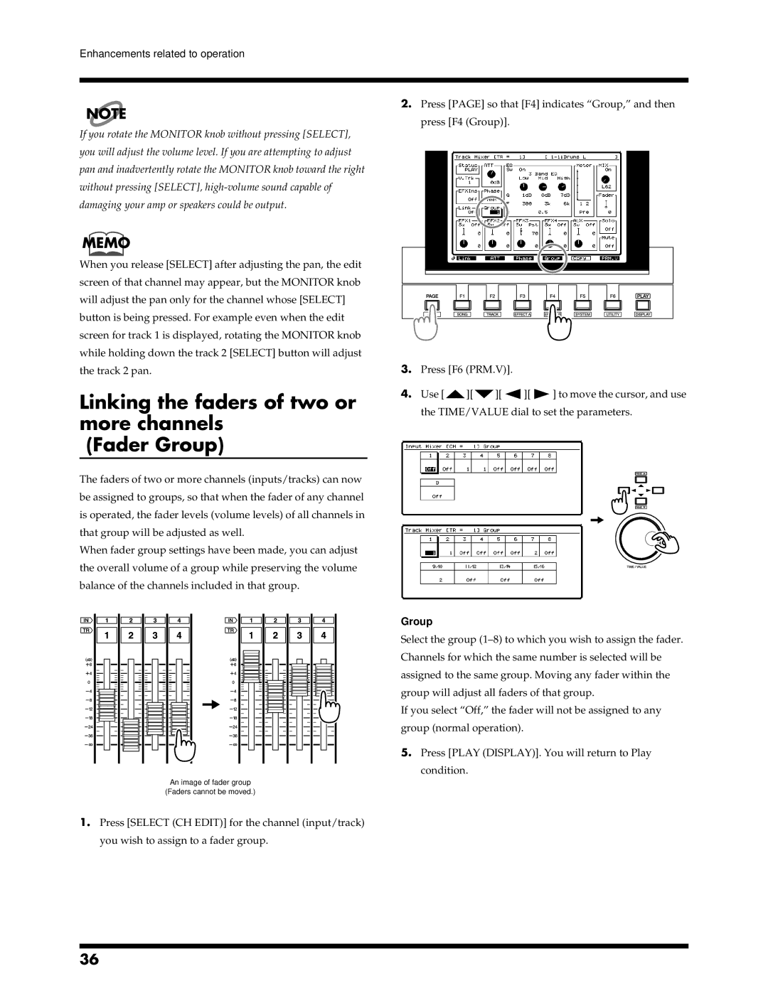 Roland VS-1680 owner manual Linking the faders of two or more channels Fader Group 