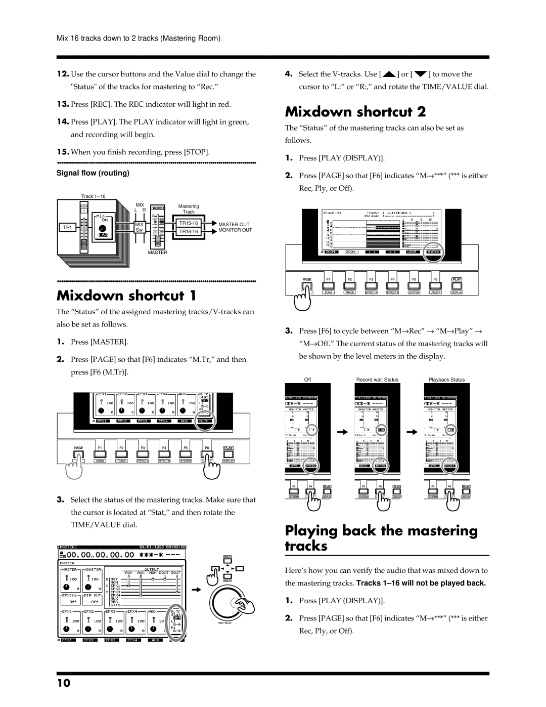 Roland VS-1680 owner manual Mixdown shortcut, Playing back the mastering tracks, Signal flow routing 