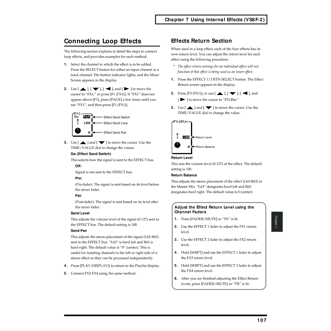 Roland VS-1824 owner manual Connecting Loop Effects, Effects Return Section, 107 