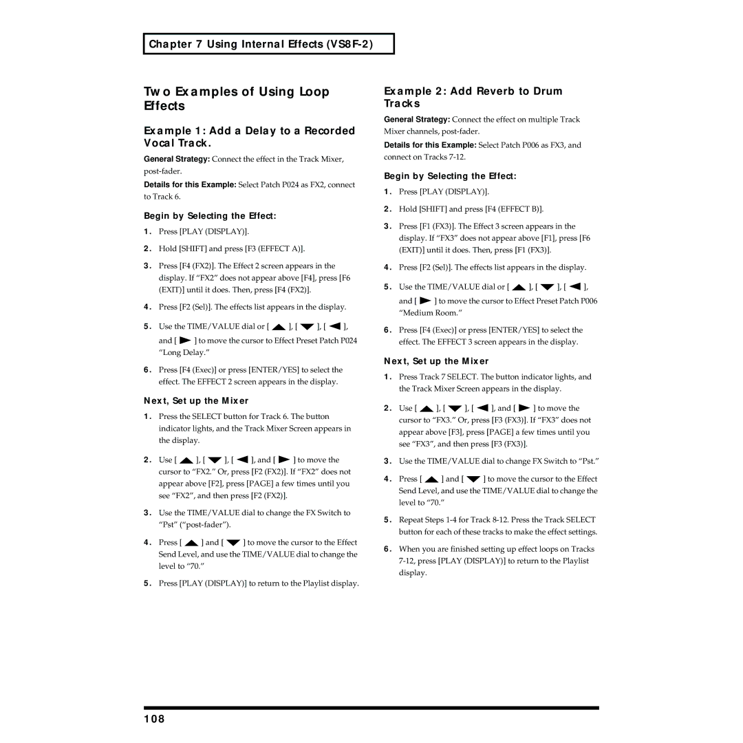 Roland VS-1824 owner manual Two Examples of Using Loop, Effects 