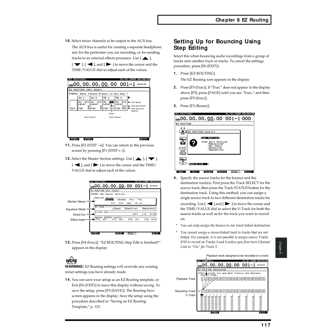 Roland VS-1824 owner manual Setting Up for Bouncing Using Step Editing, 117 