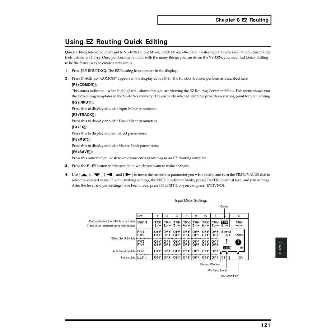 Roland VS-1824 owner manual Using EZ Routing Quick Editing, 121 