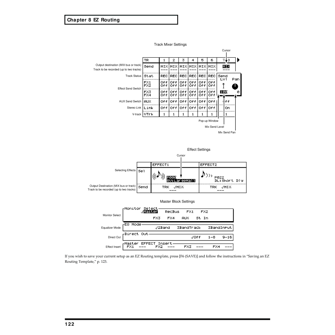 Roland VS-1824 owner manual 122, Track Mixer Settings 