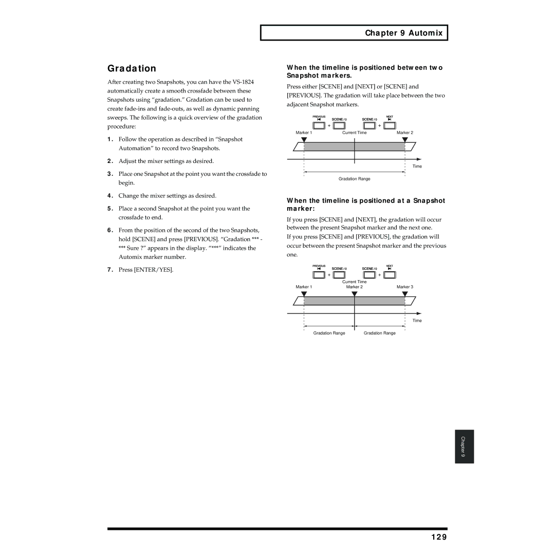 Roland VS-1824 owner manual Gradation, 129, When the timeline is positioned at a Snapshot marker 