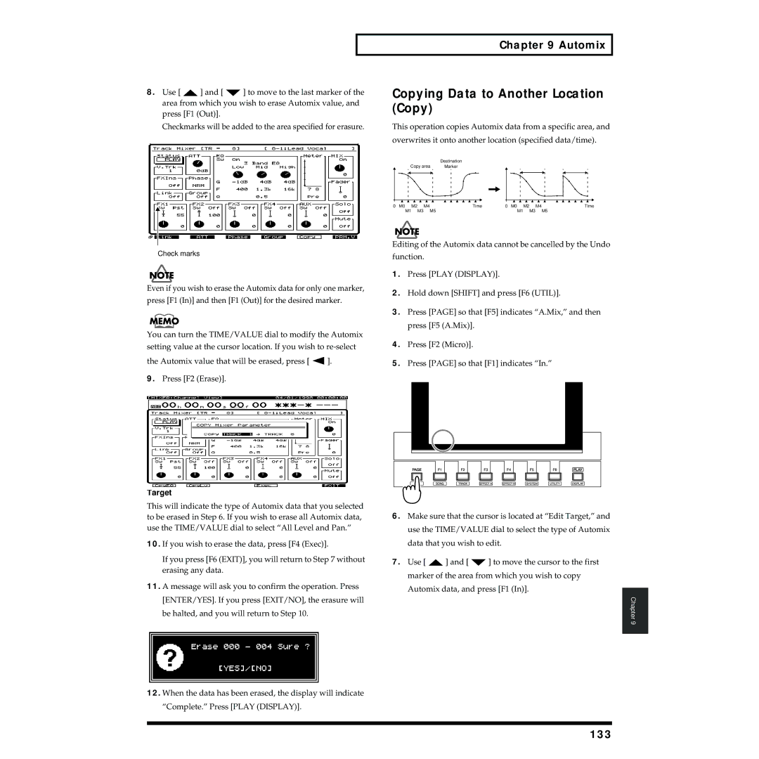 Roland VS-1824 owner manual Copying Data to Another Location Copy, 133, Target 