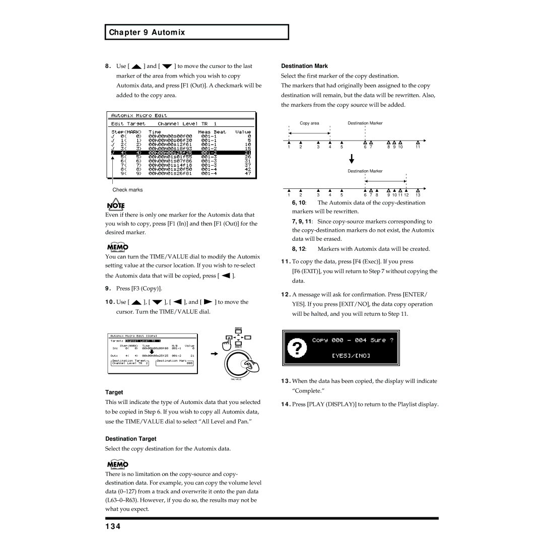 Roland VS-1824 owner manual 134, Destination Target, Destination Mark 