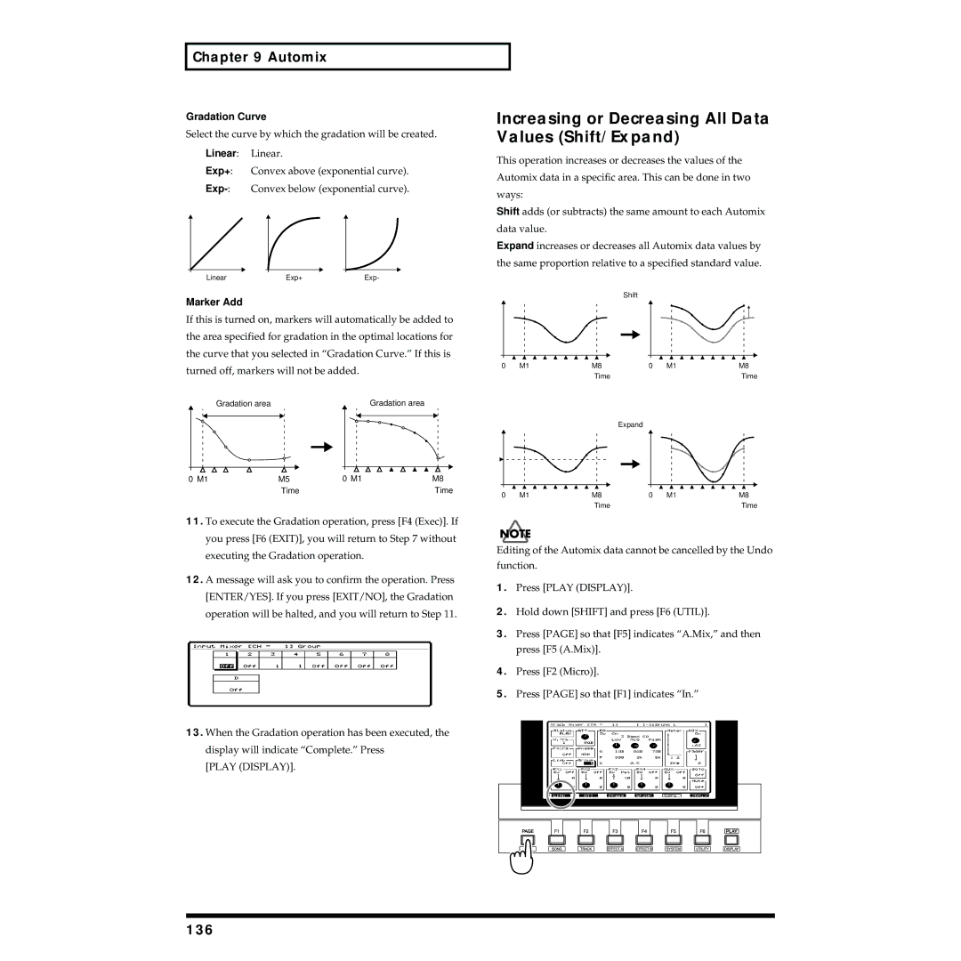 Roland VS-1824 owner manual Increasing or Decreasing All Data Values Shift/Expand, 136, Gradation Curve, Marker Add 