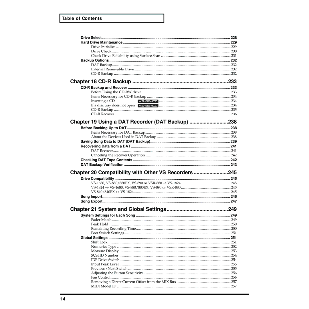 Roland VS-1824 Drive Select, Hard Drive Maintenance, Backup Options, CD-R Backup and Recover, Before Backing Up to DAT 