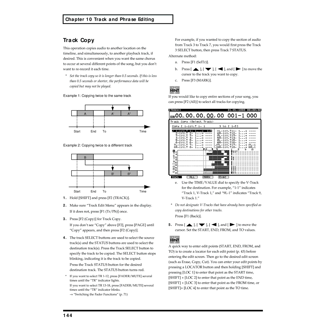 Roland VS-1824 owner manual Track Copy, 144 