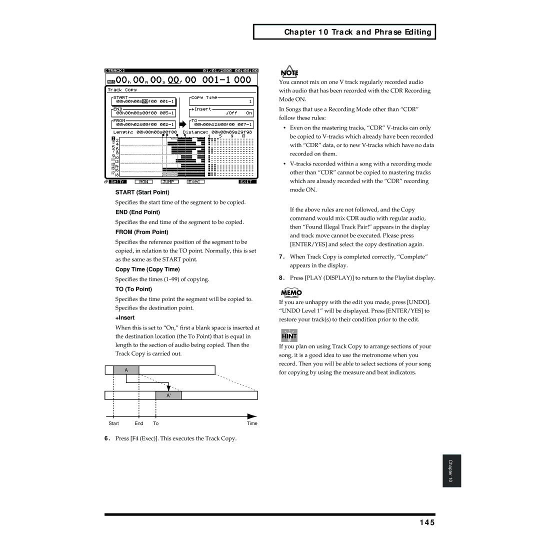 Roland VS-1824 owner manual 145, Copy Time Copy Time 