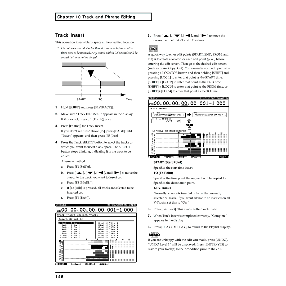 Roland VS-1824 owner manual Track Insert, 146 