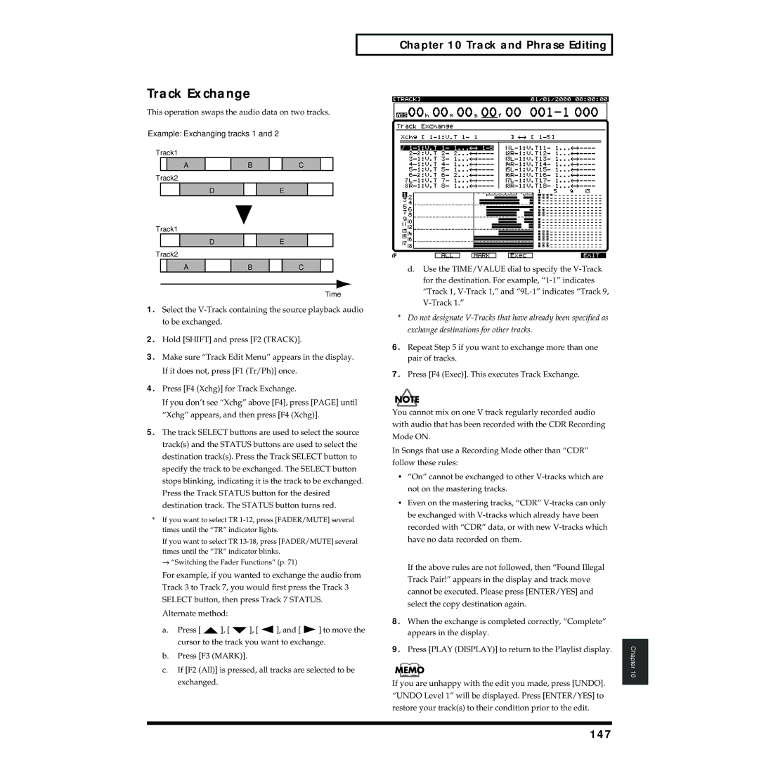 Roland VS-1824 owner manual Track Exchange, 147 