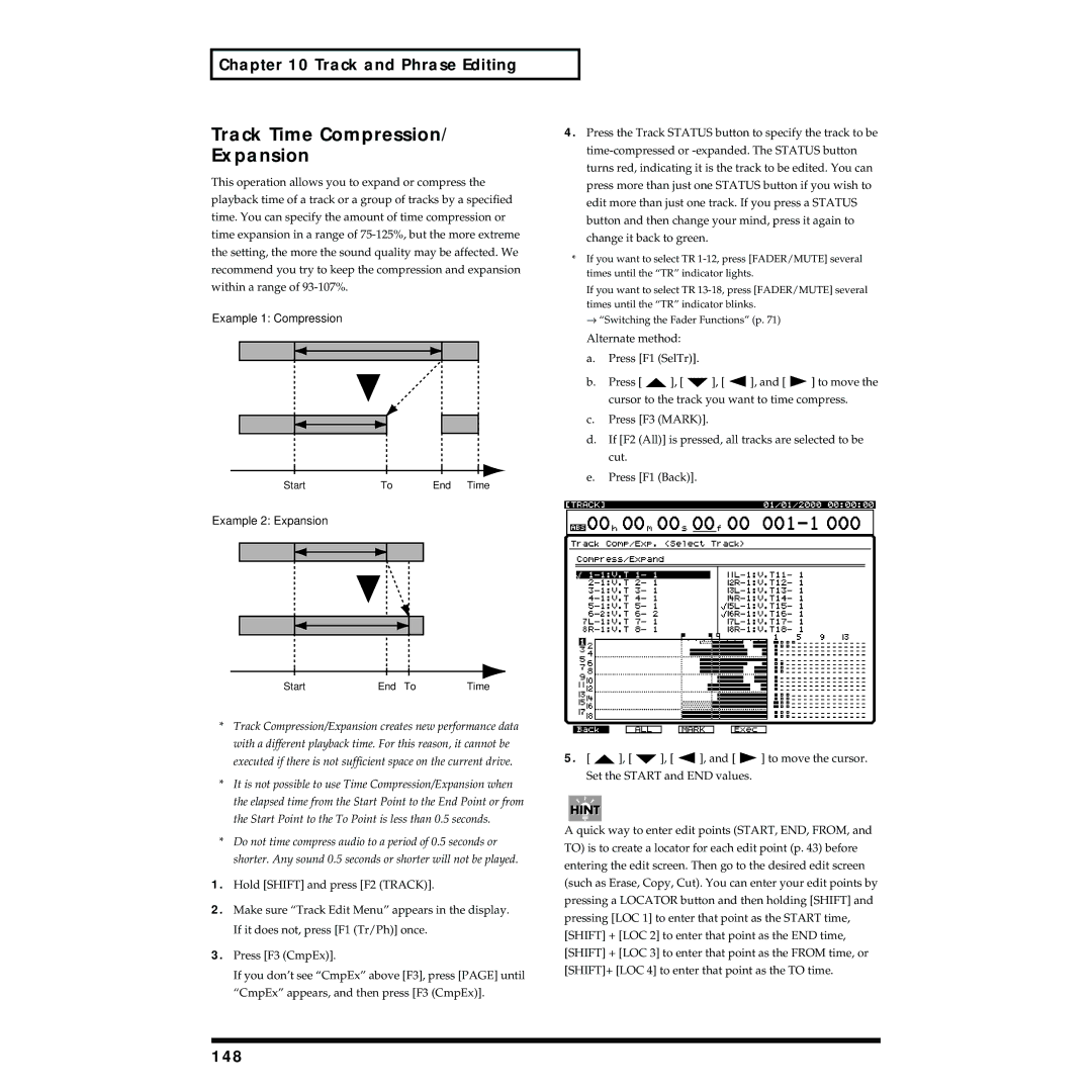 Roland VS-1824 owner manual Track Time Compression/ Expansion, 148 