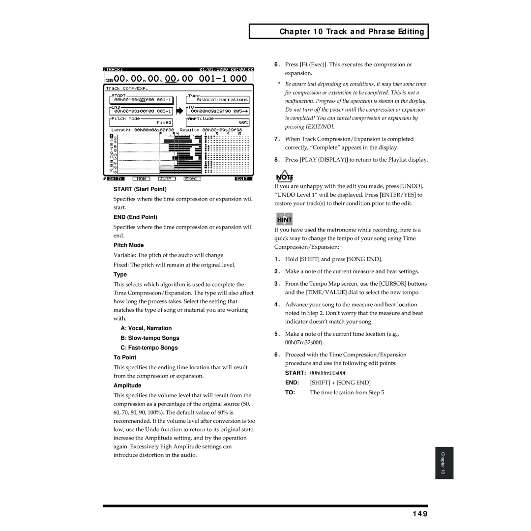 Roland VS-1824 owner manual 149, Pitch Mode, Type, Vocal, Narration Slow-tempo Songs Fast-tempo Songs To Point, Amplitude 