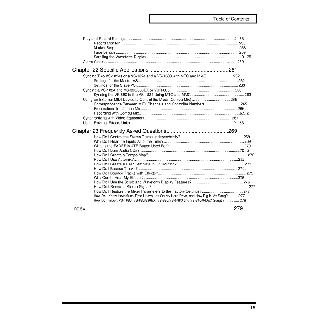 Roland VS-1824 owner manual Play and Record Settings, Alarm Clock, Syncing a VS- 1824 and VS-880/880EX or VSR-880 