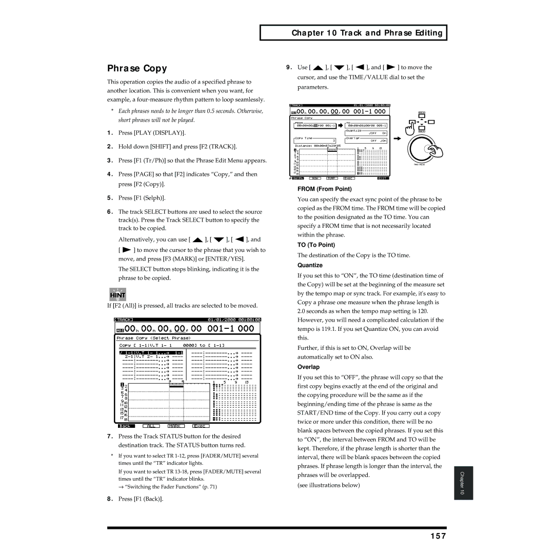 Roland VS-1824 owner manual Phrase Copy, 157, Overlap 