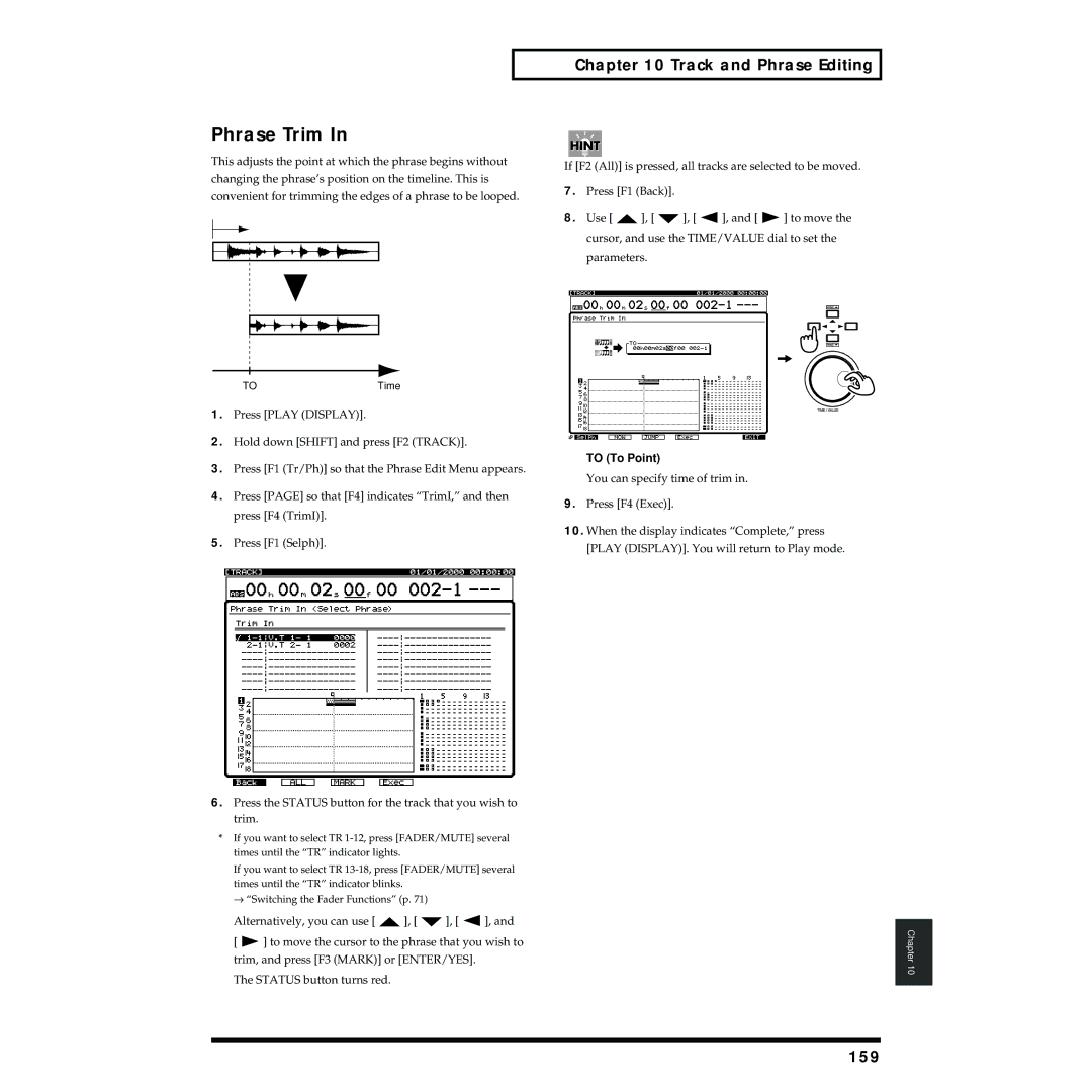 Roland VS-1824 owner manual Phrase Trim, 159 