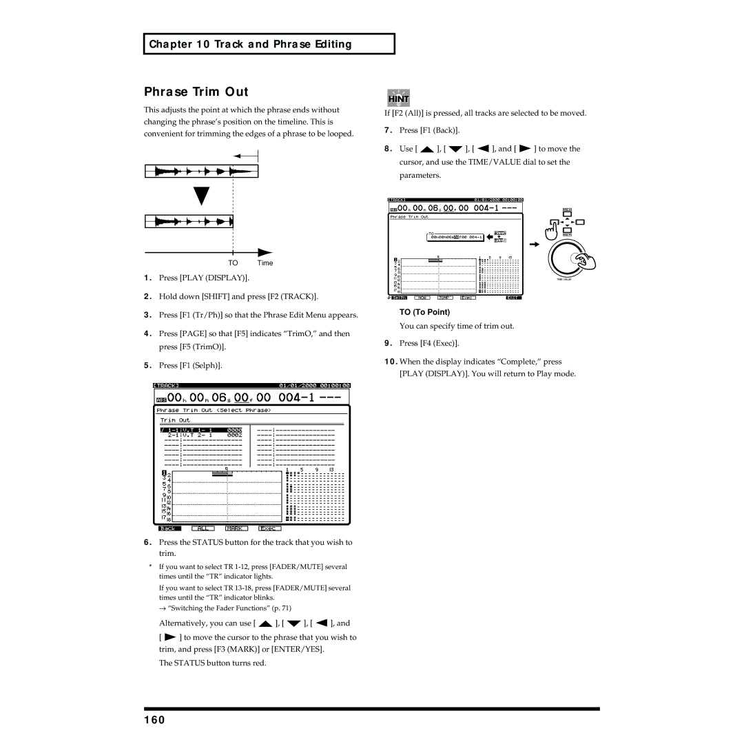 Roland VS-1824 owner manual Phrase Trim Out, 160 