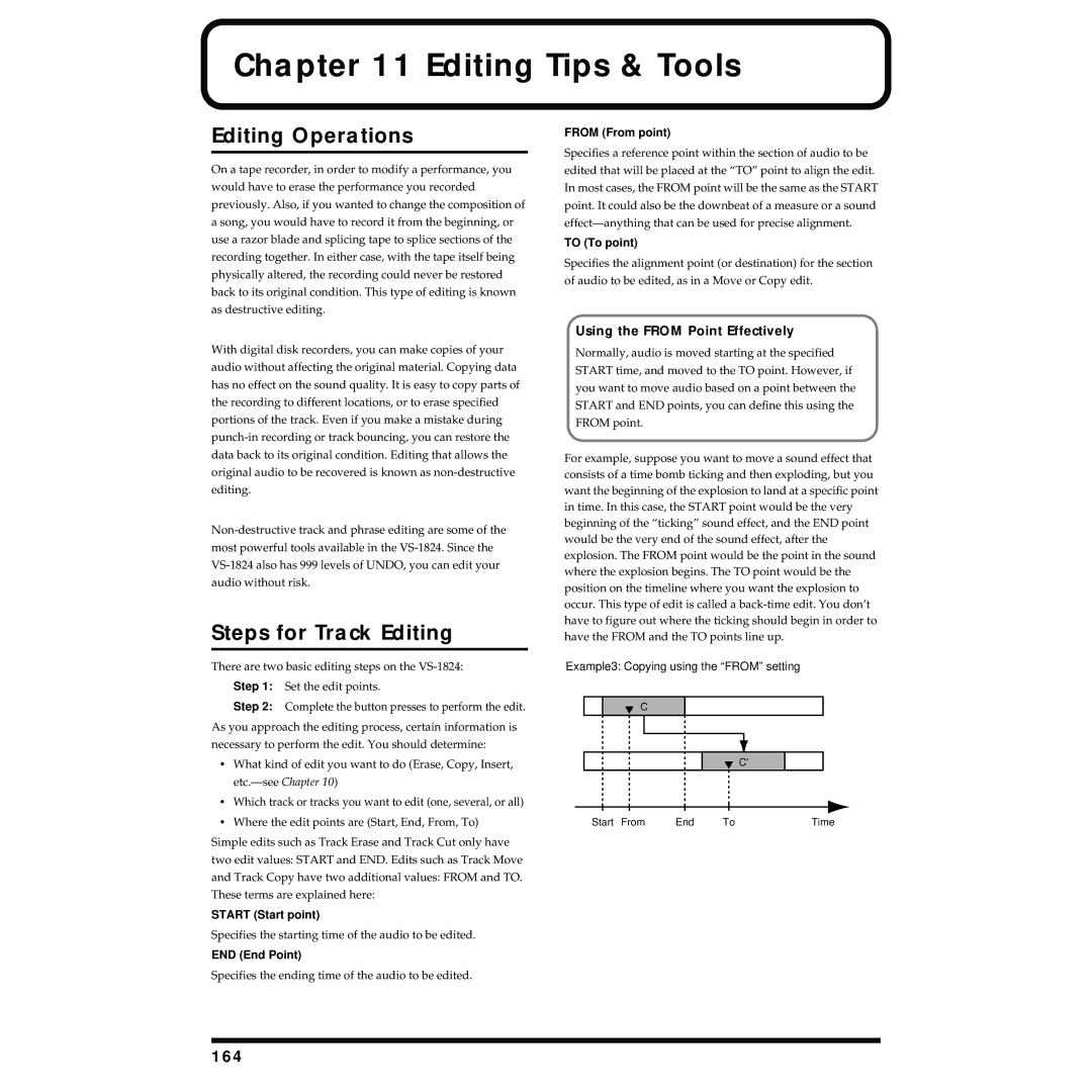 Roland VS-1824 Editing Tips & Tools, Editing Operations, Steps for Track Editing, 164, Using the from Point Effectively 