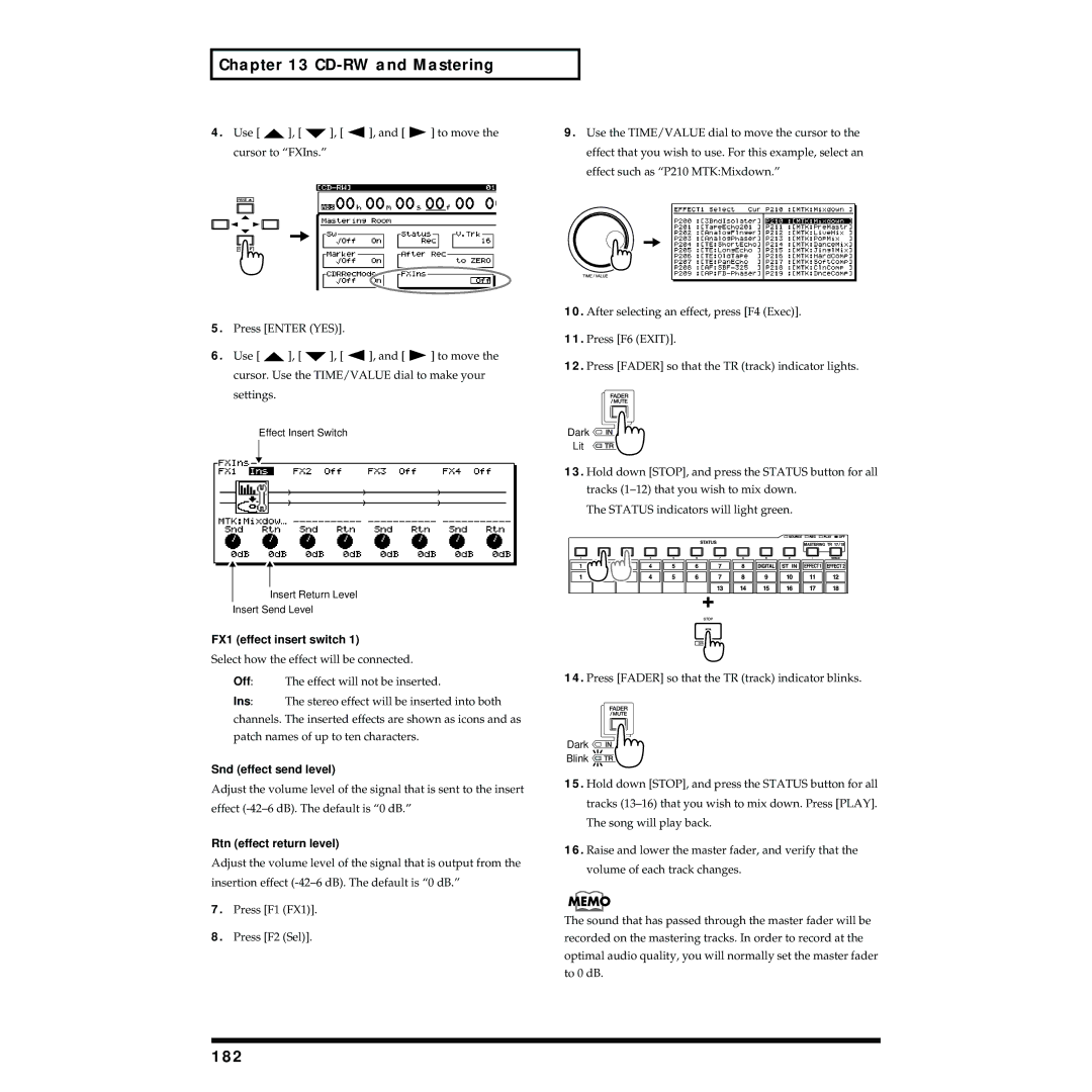 Roland VS-1824 owner manual Snd effect send level, Rtn effect return level 