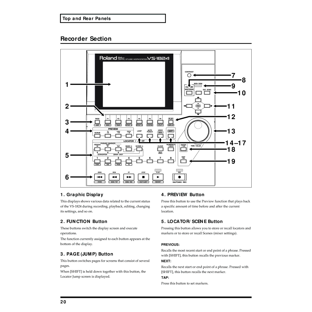 Roland VS-1824 owner manual Recorder Section 