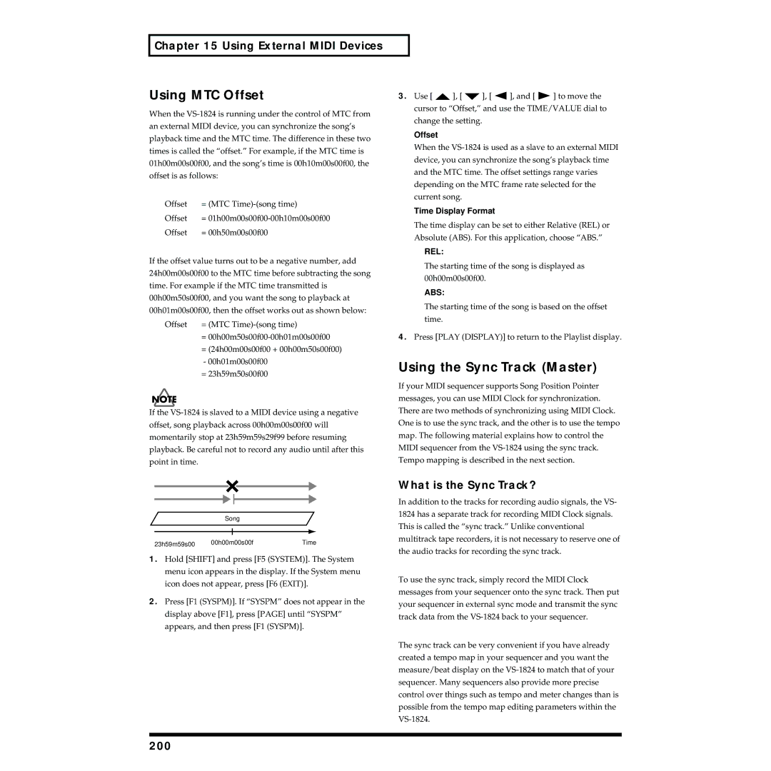 Roland VS-1824 owner manual Using MTC Offset, Using the Sync Track Master, What is the Sync Track?, 200 