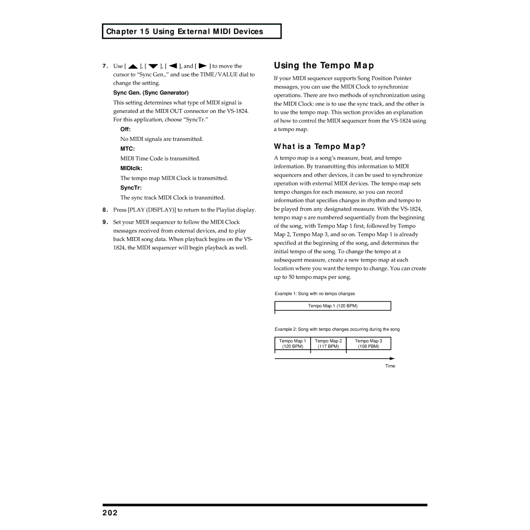 Roland VS-1824 owner manual Using the Tempo Map, What is a Tempo Map?, 202 