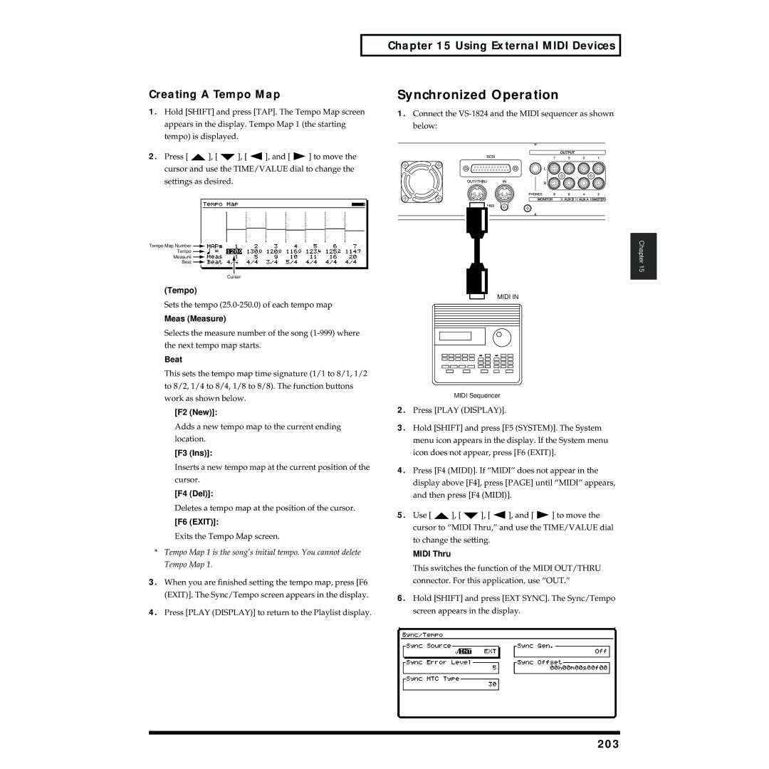 Roland VS-1824 owner manual Creating a Tempo Map, 203 