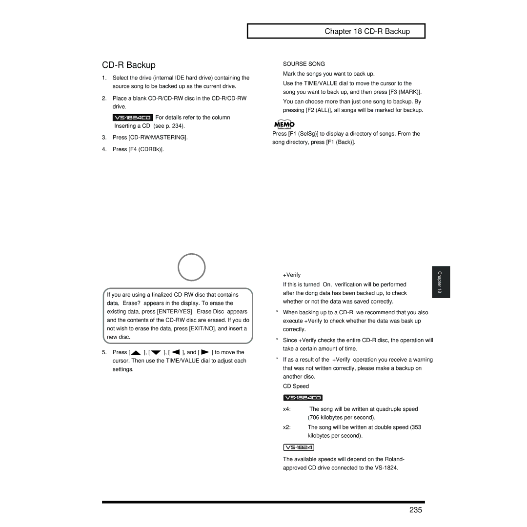 Roland VS-1824 owner manual 235, Sourse Song, +Verify 