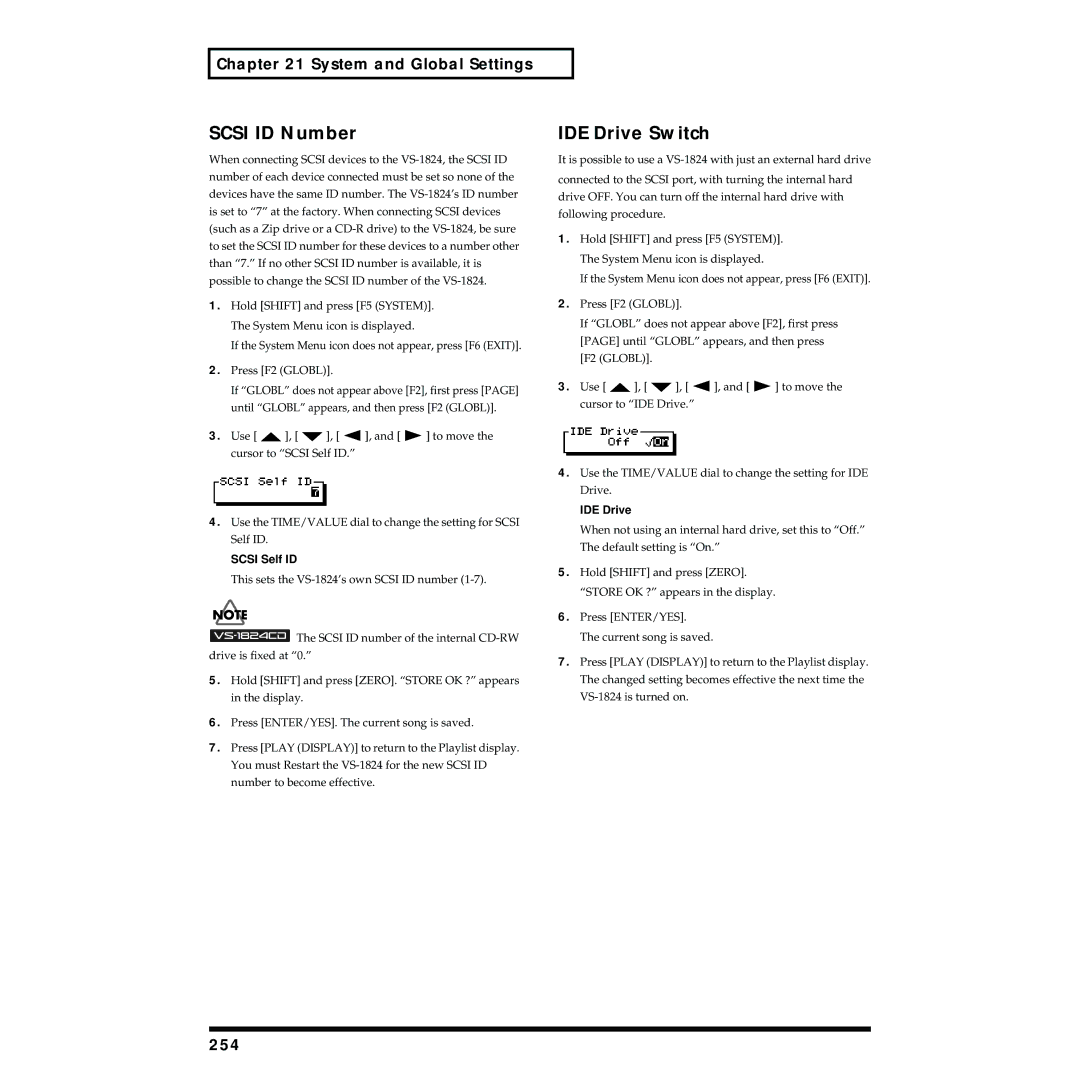 Roland VS-1824 owner manual Scsi ID Number, IDE Drive Switch, 254, Scsi Self ID 