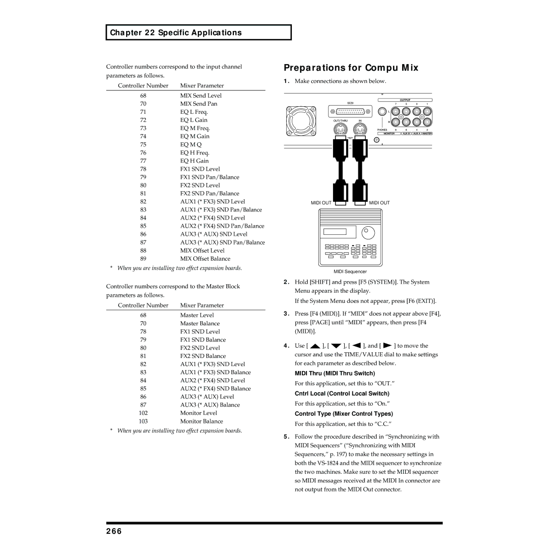 Roland VS-1824 owner manual Preparations for Compu Mix, 266 