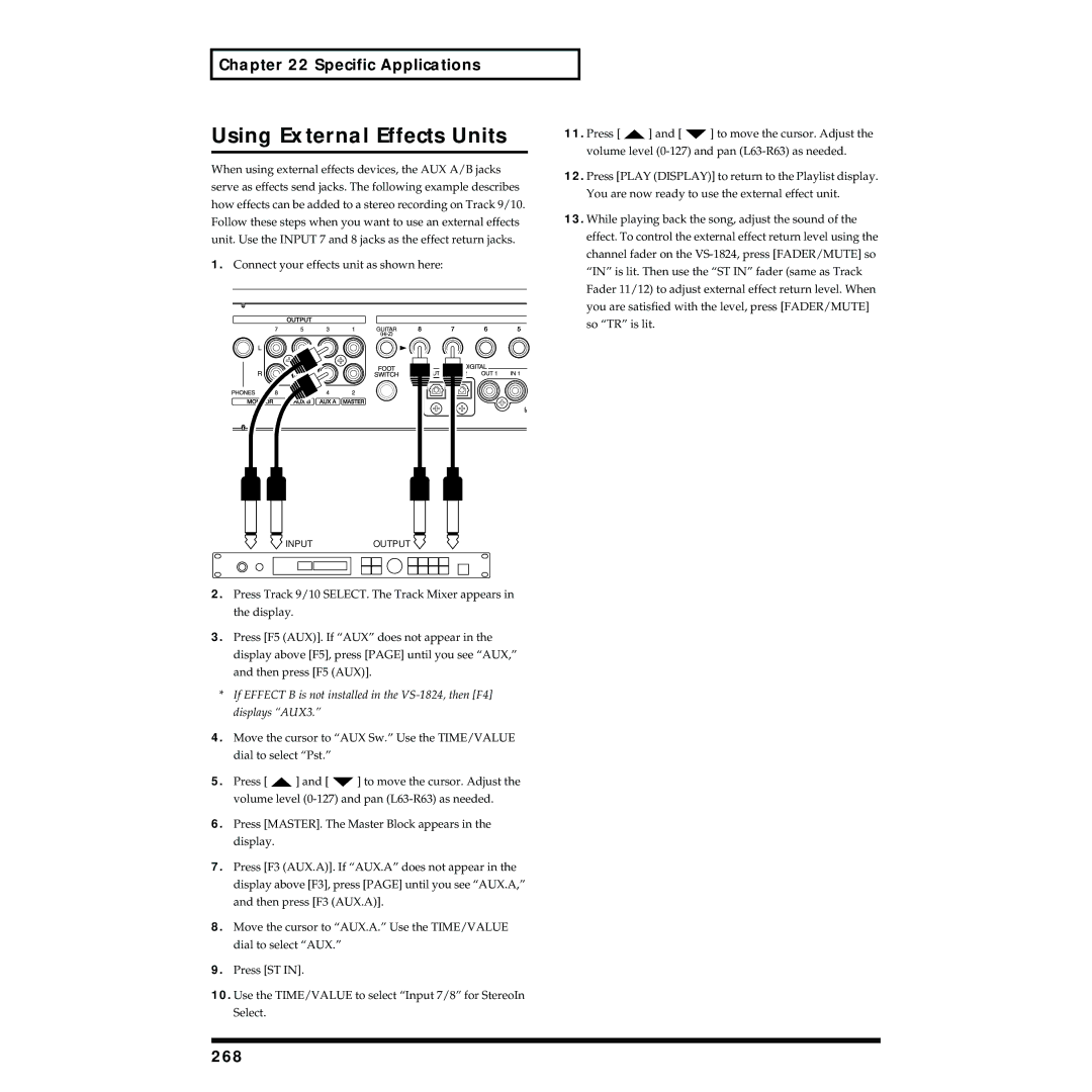 Roland VS-1824 owner manual Using External Effects Units, 268 