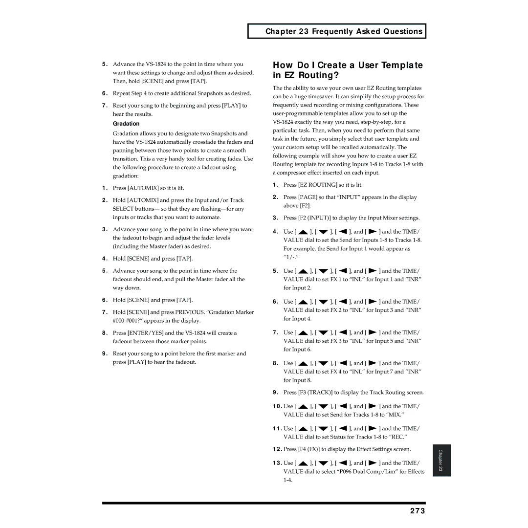 Roland VS-1824 owner manual How Do I Create a User Template, EZ Routing?, 273, Gradation 