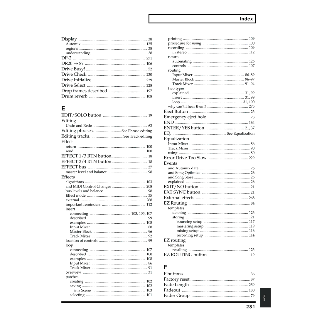 Roland VS-1824 owner manual Effect, 281 