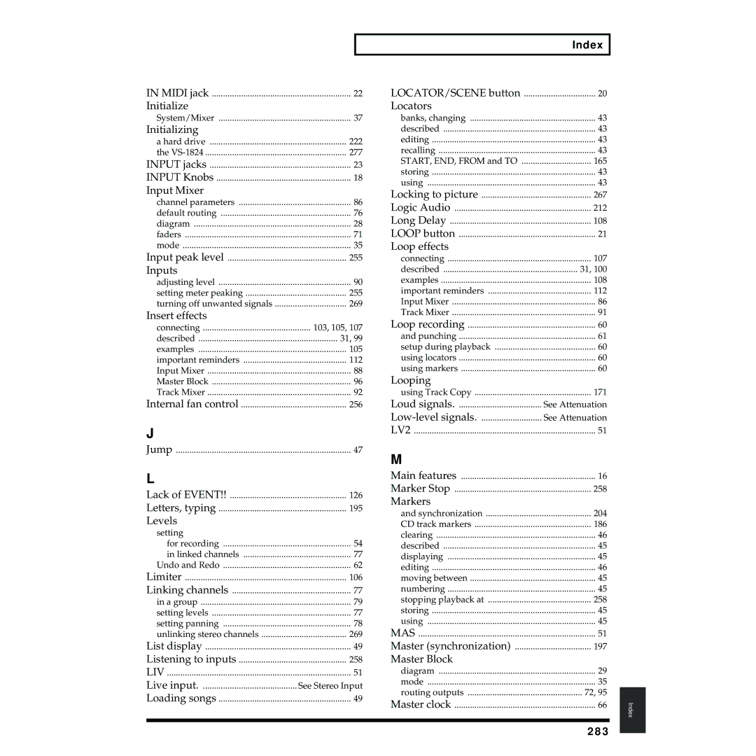Roland VS-1824 owner manual Insert effects, 283 