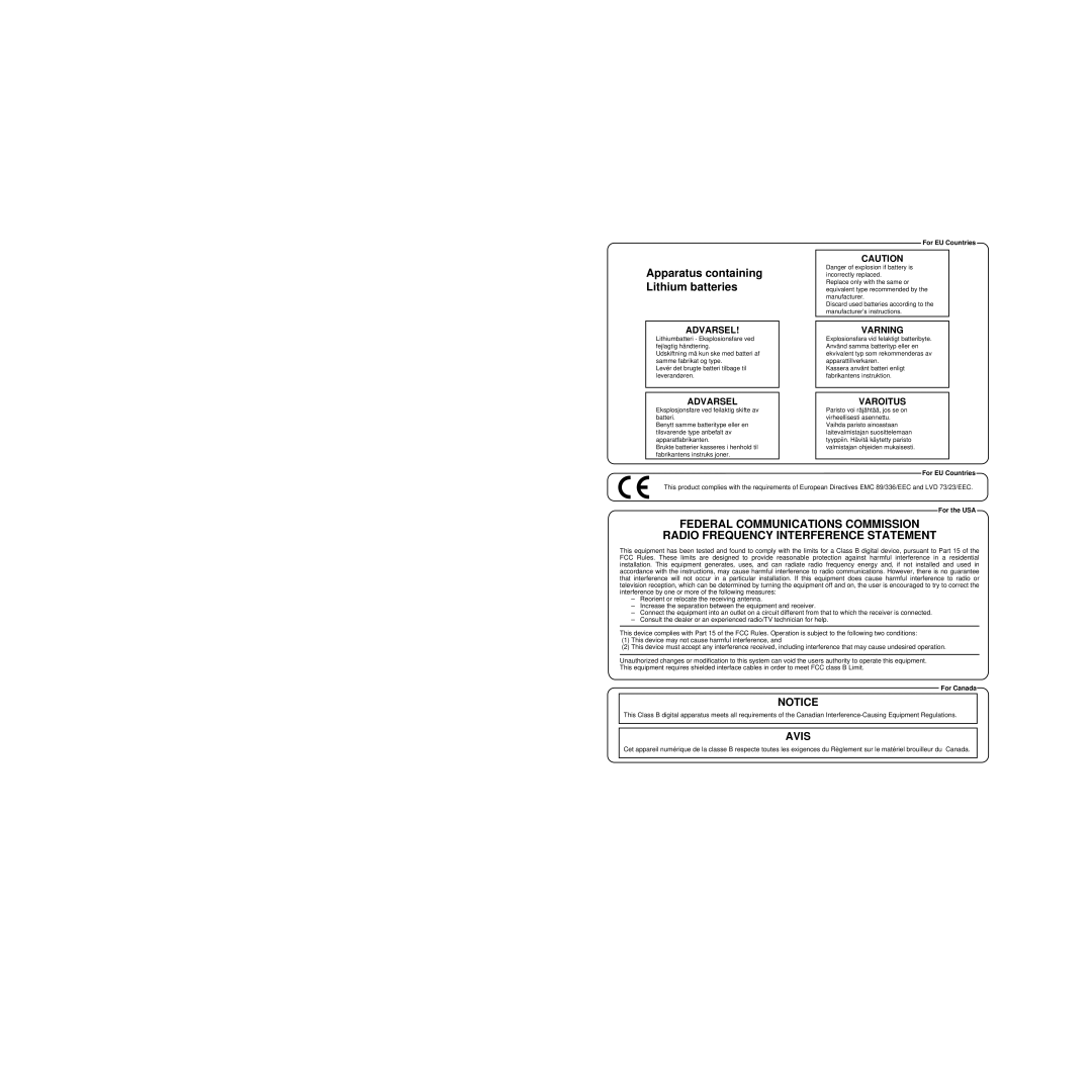 Roland VS-1824 owner manual Avis 