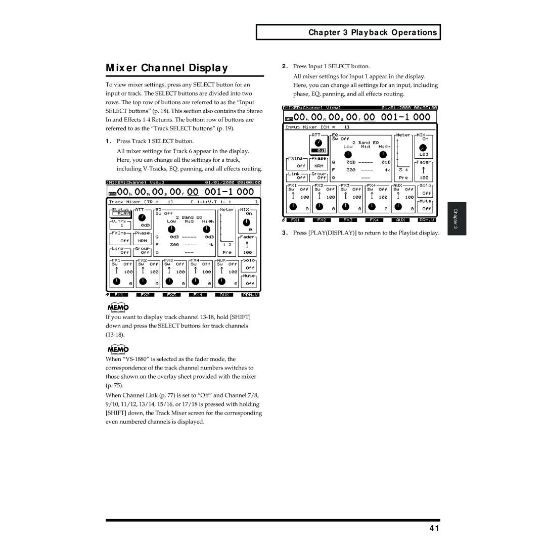 Roland VS-1824 owner manual Mixer Channel Display 