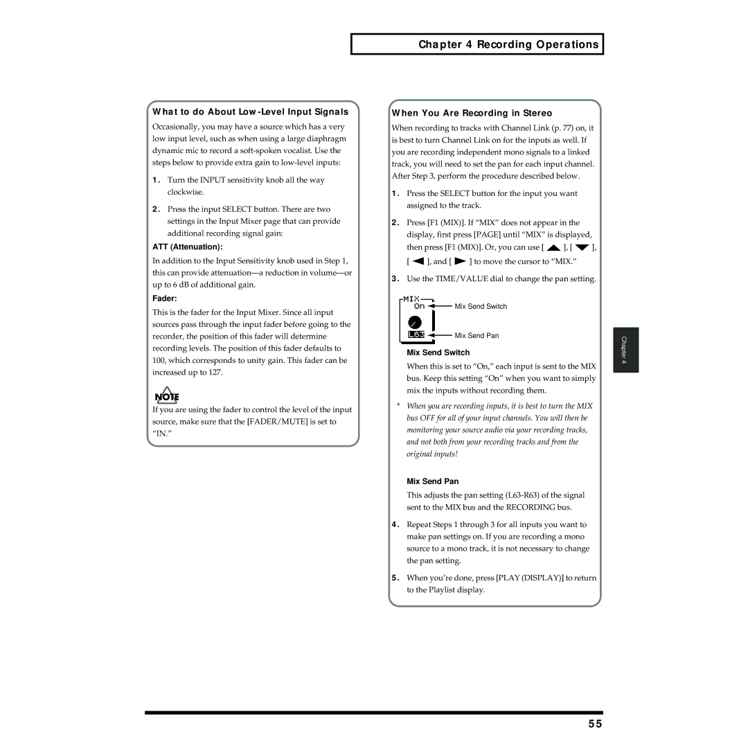 Roland VS-1824 owner manual What to do About Low-Level Input Signals, When You Are Recording in Stereo 