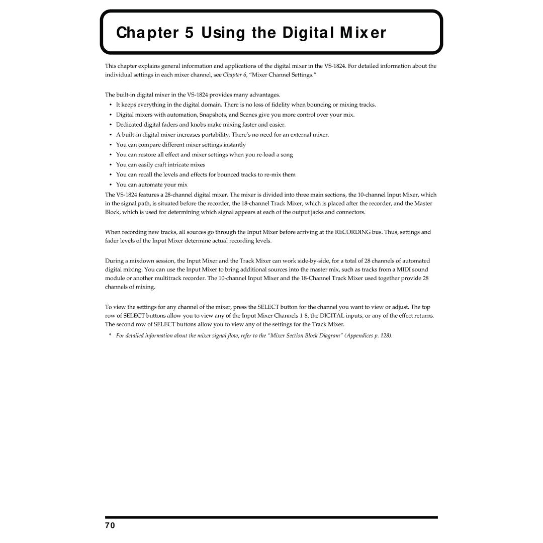 Roland VS-1824 owner manual Using the Digital Mixer 