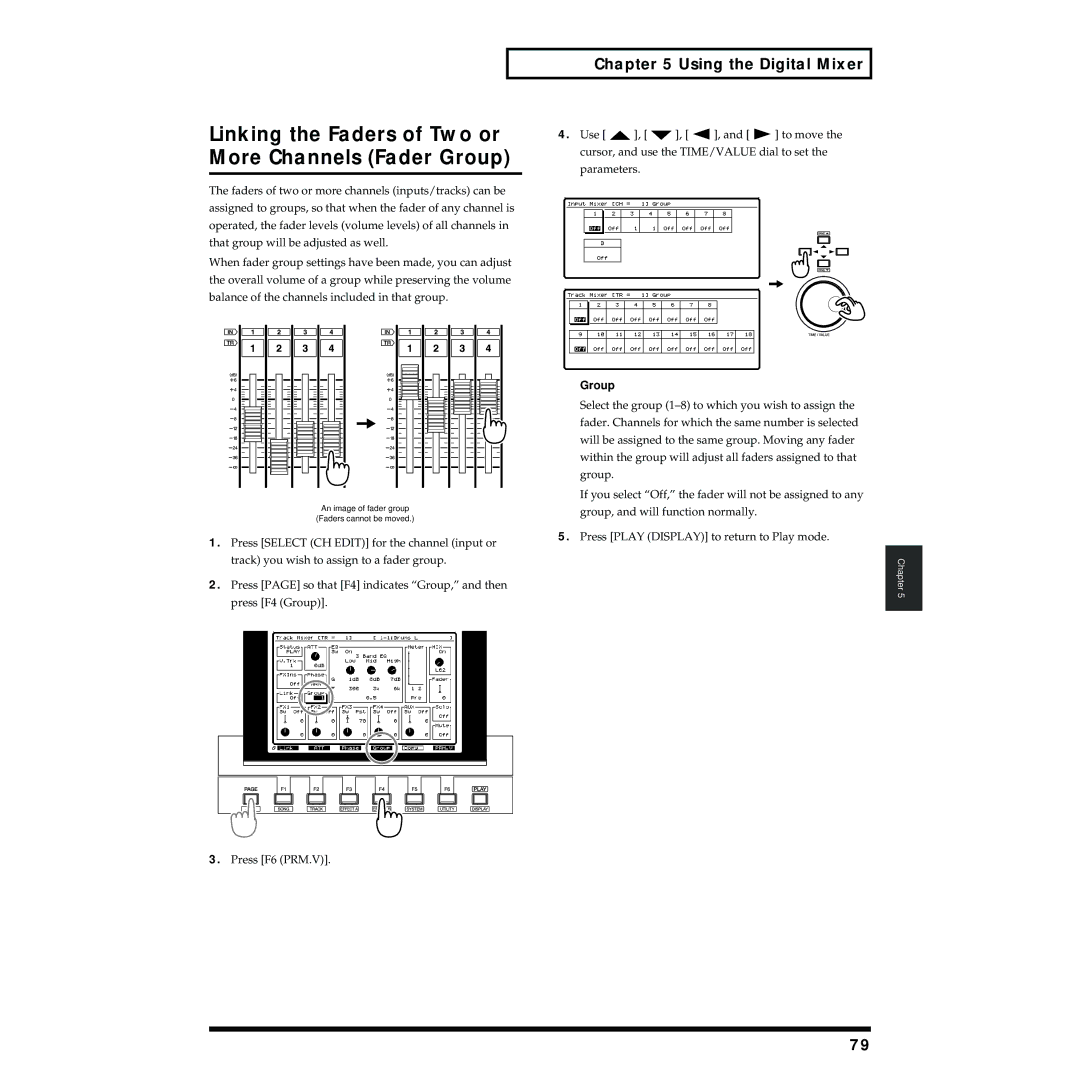 Roland VS-1824 owner manual Linking the Faders of Two or More Channels Fader Group 