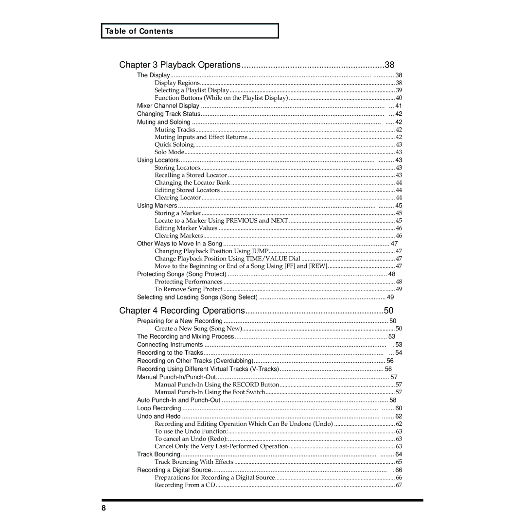 Roland VS-1824 owner manual Table of Contents 