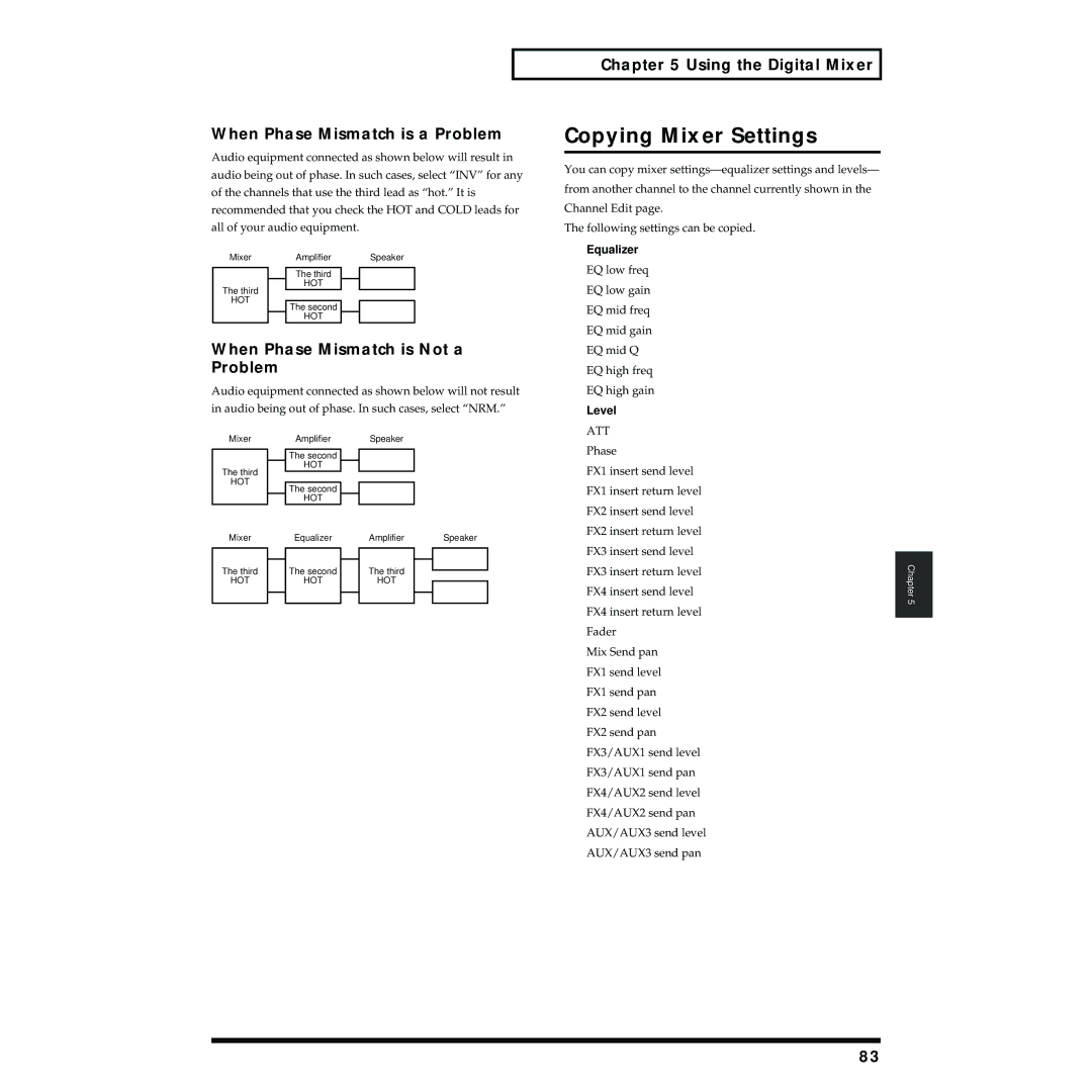 Roland VS-1824 Copying Mixer Settings, When Phase Mismatch is a Problem, When Phase Mismatch is Not a Problem, Equalizer 