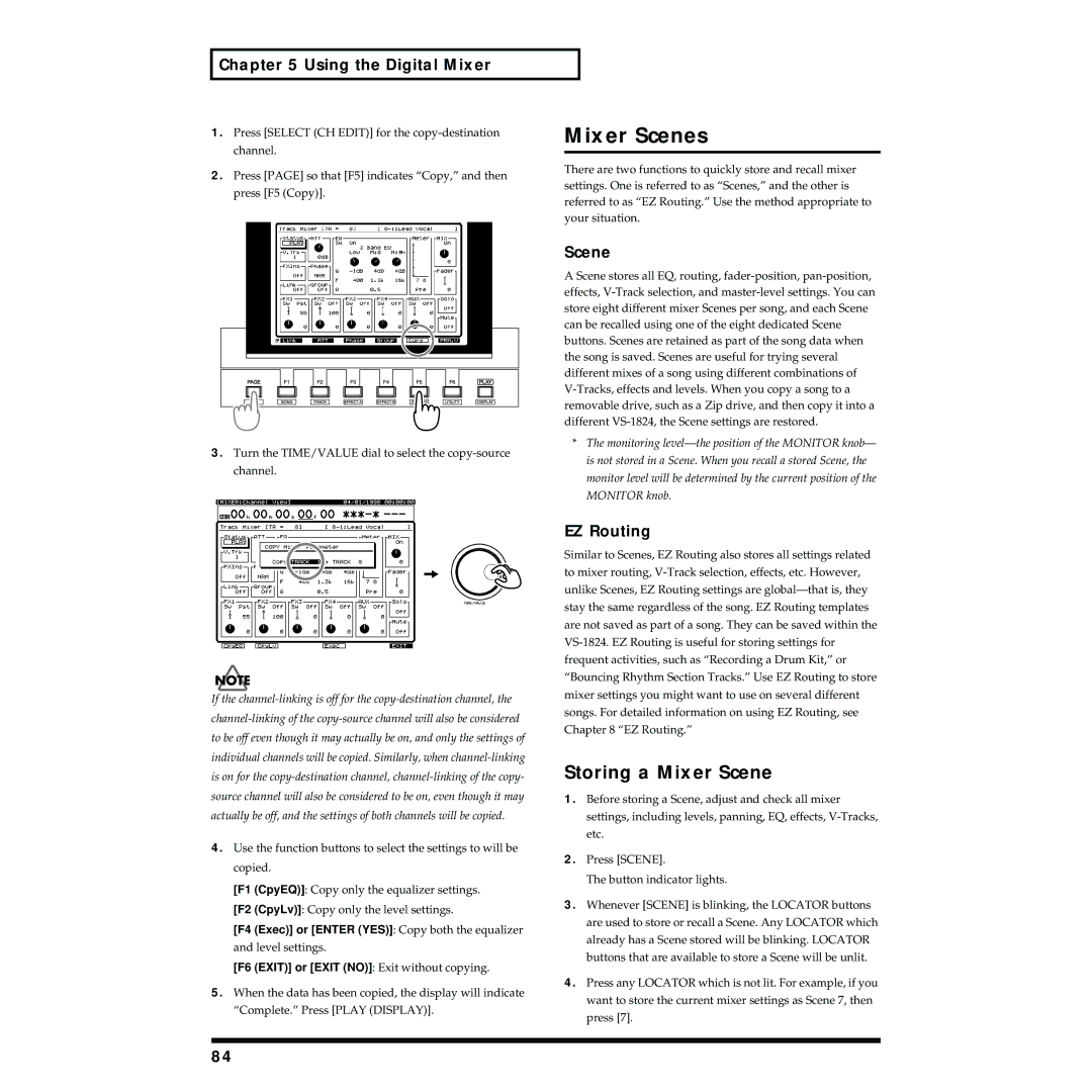 Roland VS-1824 owner manual Mixer Scenes, Storing a Mixer Scene, EZ Routing 