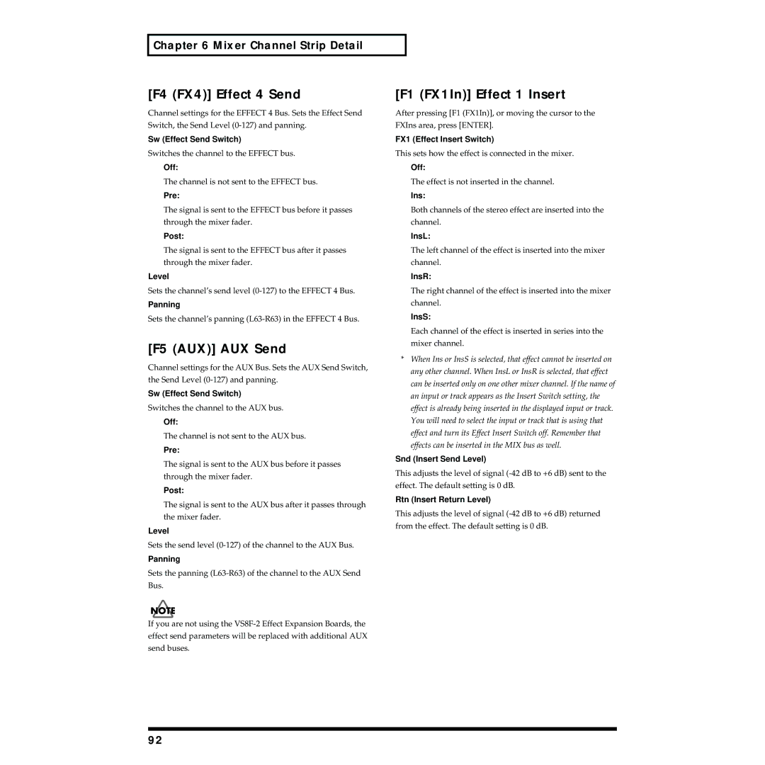 Roland VS-1824 owner manual Sets the channel’s send level 0-127 to the Effect 4 Bus 