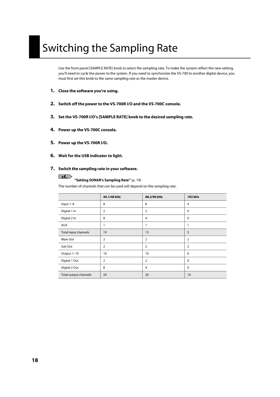 Roland VS-700R owner manual Switching the Sampling Rate, Setting SONAR’s Sampling Rate p 