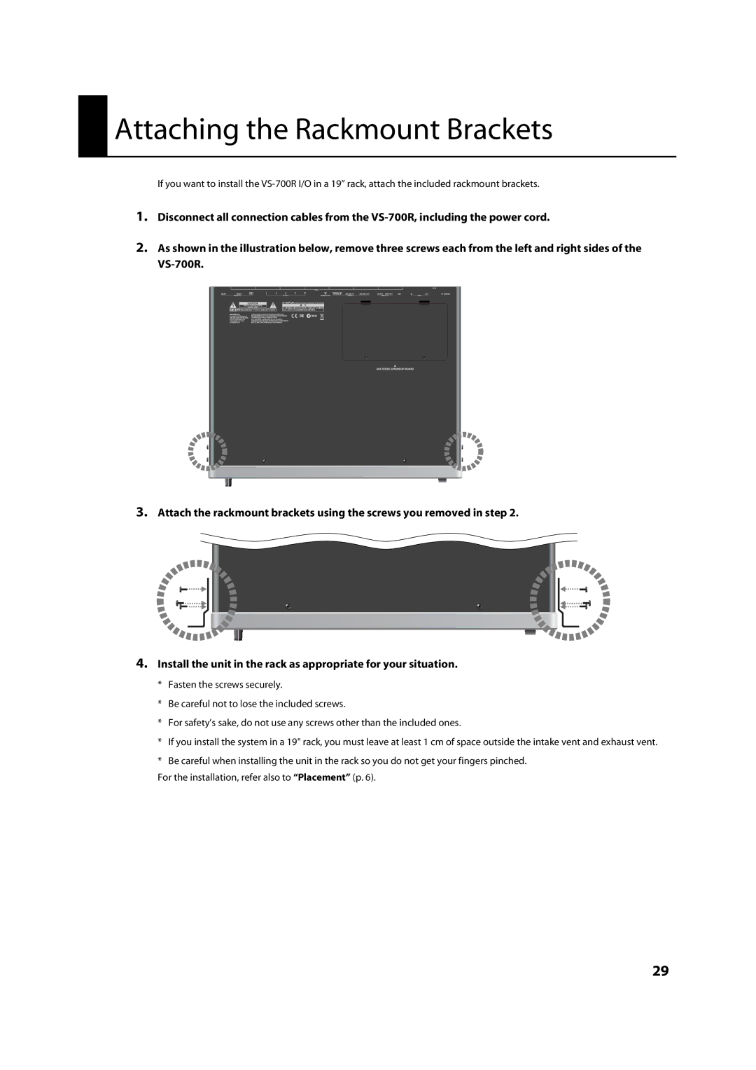 Roland VS-700R owner manual Attaching the Rackmount Brackets 