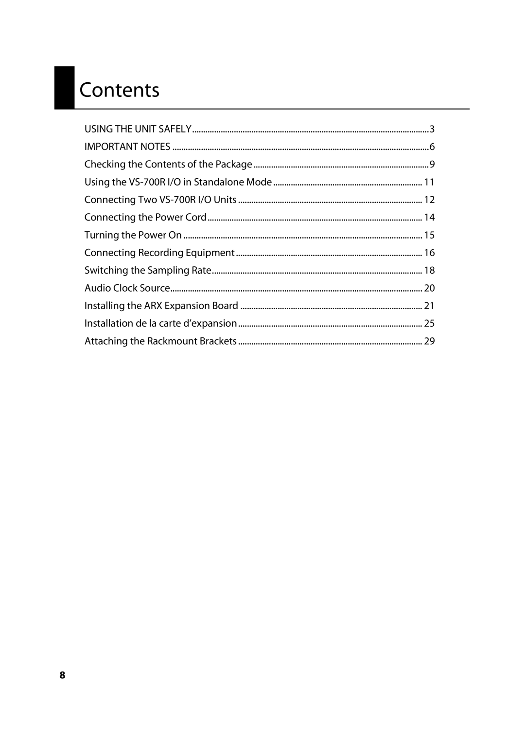 Roland VS-700R owner manual Contents 