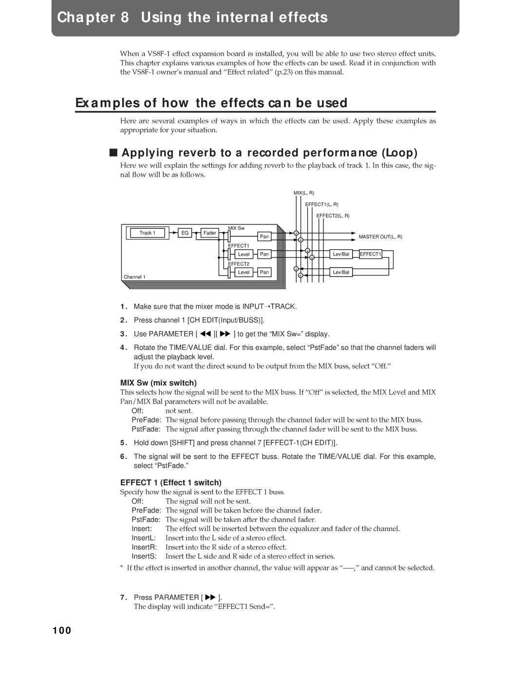 Roland Vs-880 important safety instructions Using the internal effects, Examples of how the effects can be used, 100 